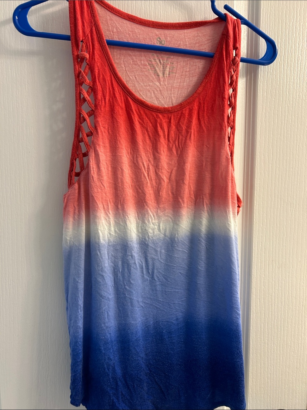 SO Red, White & Blue Ombre Tank with Side Lattice